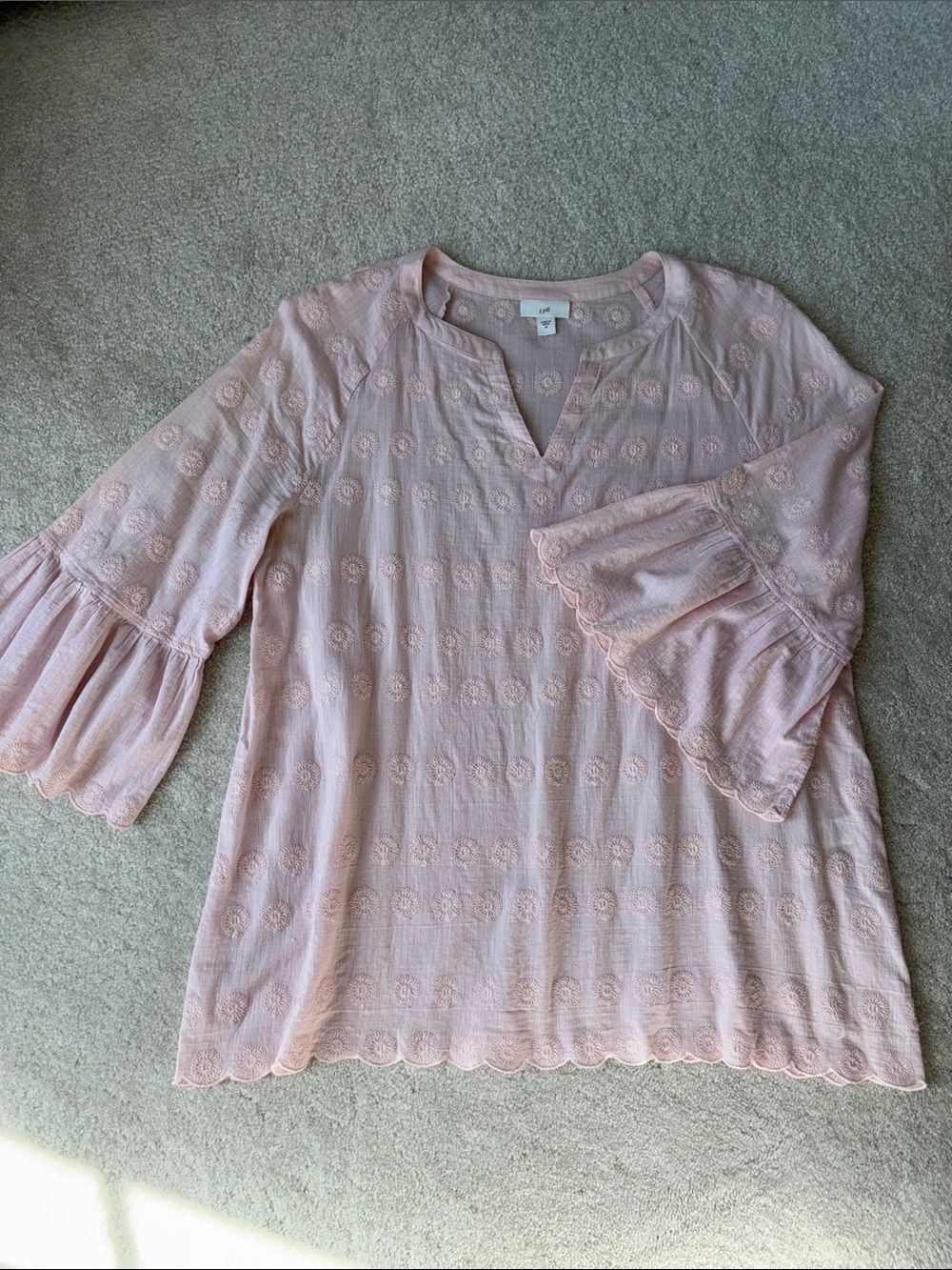 J. Jill Pale Pink Embroidered Bell-Sleeve Tunic